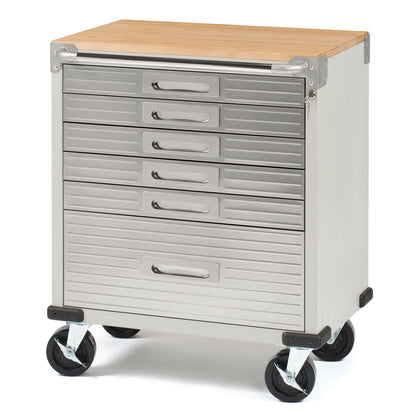 Seville Classics UltraHD Heavy Duty Rolling Cabinet Workbench Table w/Solid Wood Top, Workstation for Garage, Office, Workshop, Granite, 6-Drawer (28" W x 18" D