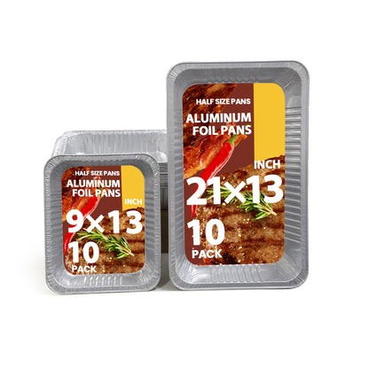 CQKEDMA Aluminum Foil Pans 20 Pack, 9x13 10 Pack, 21x13 10 Pack, Disposable Full Size Large & Small Food Containers for Roasting, Restaurants, Cooking, Heating, Buffets