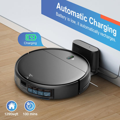 Robot Vacuum and Mop, 2 in 1 Robotic Vacuum Cleaner with Schedule, App/Voice, Slim Mopping Vacuum Robot with Watertank and Dustbin, Self-Charging, Easy of Use, Ideal for Hard Floor, Pet Hair, Carpet