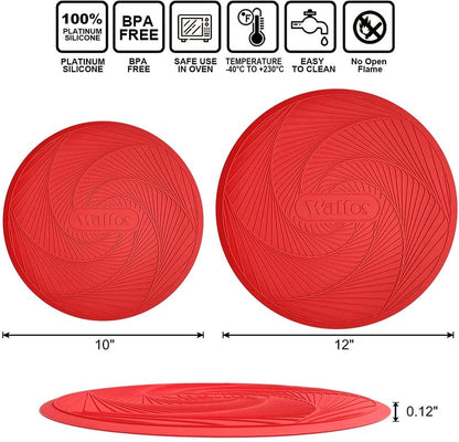 Walfos 12 10 Inch Silicone Microwave Mats, Microwave Splatter Cover for Food, Pot Holders for Kitchen, Non-Slip Heat Resistant Silicone Mats for Microwave, Oven, Hot Pan, Pot (Red)