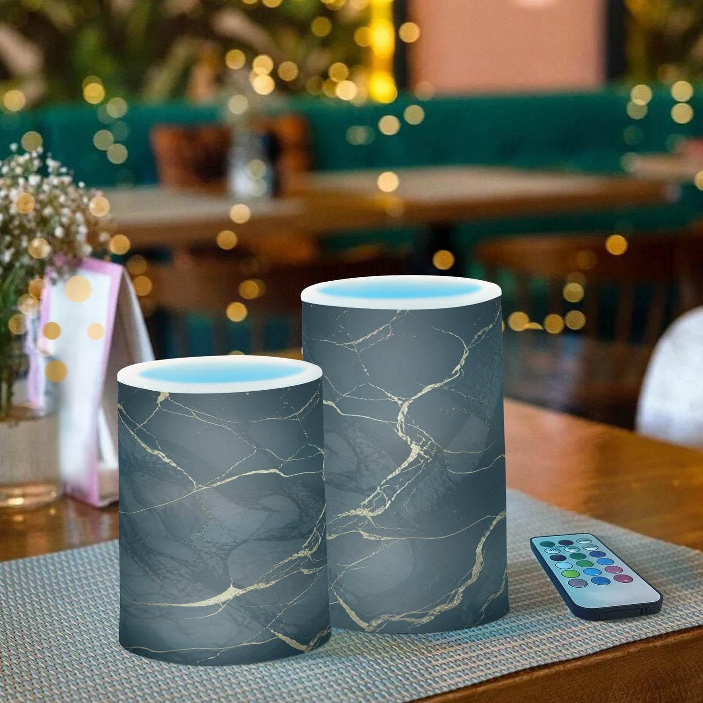 KGLDSNM Black Gold Marble LED Flameless Flickering Candle with Remote Timer Battery Operated for Indoor Outdoor Party Holiday Home Decor 2 Pack