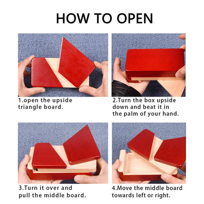 DC-BEAUTIFUL Impossible Puzzle Master Secret Opening Wooden Red Magic Box with Secret Drawer - Mysterious Gift Puzzle