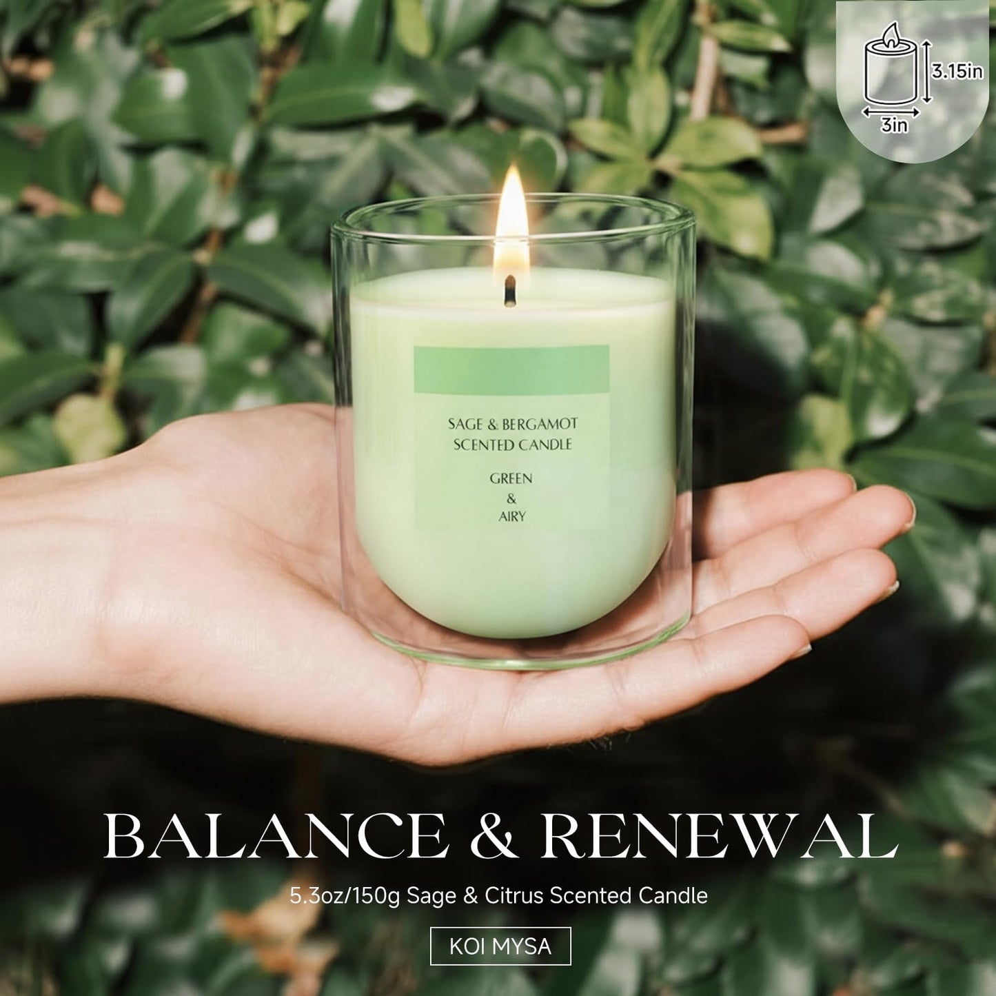 KOIMYSA Sage Citrus Scented Green Candles, Natural Soy Non Toxic Single Wick Aromatherapy Candle for Home Decor, Summer Fragrance
