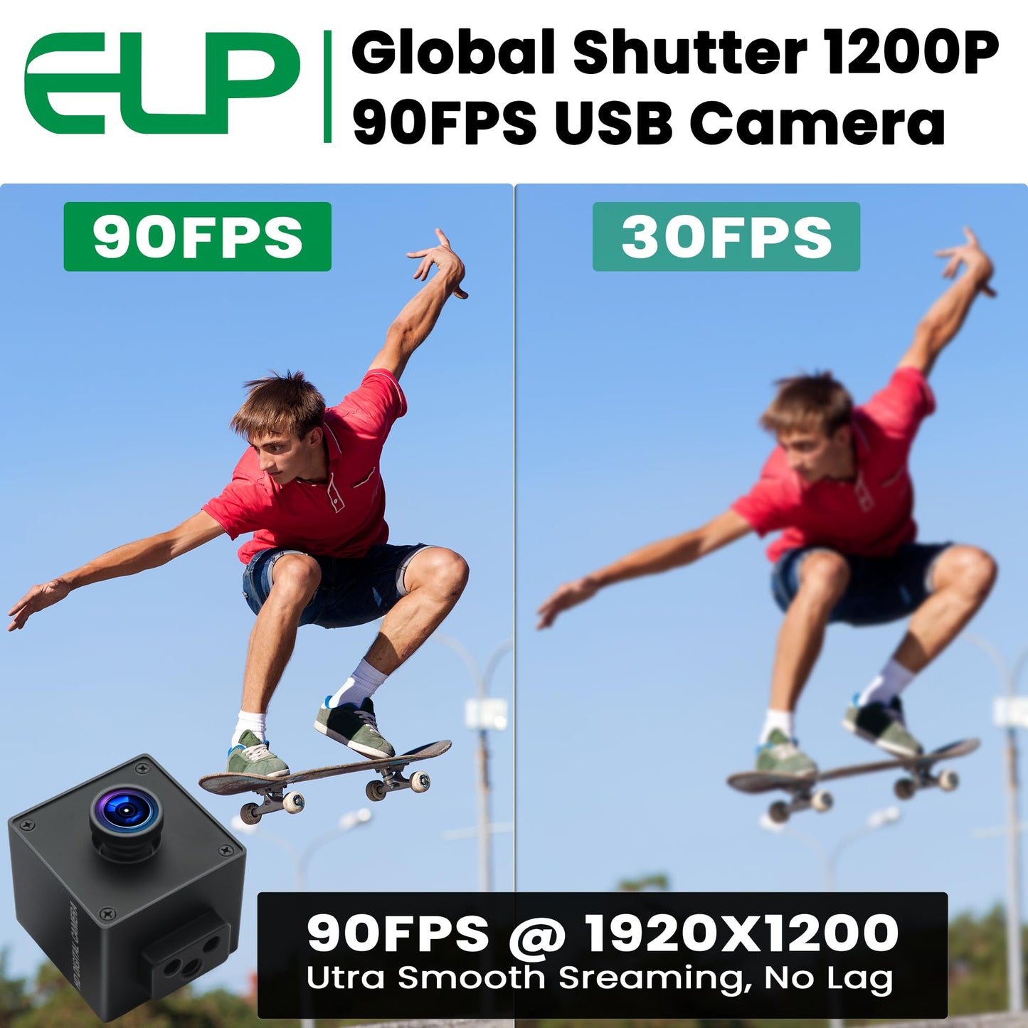 ELP Global Shutter USB Wide Angle Webcam for Computer 1080P 90fps Lightburn Camera for Laser Engraver USB2.0 PC High Frame Security Camera for Raspberry Pi (110 Low Distortion Lens)