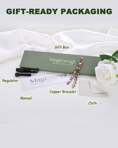 MagEnergy Copper Bracelets for Women, 99.99% Pure Copper Magnetic Bracelets with 3500 Gauss Magnets, Adjustable, Jewelry Gift