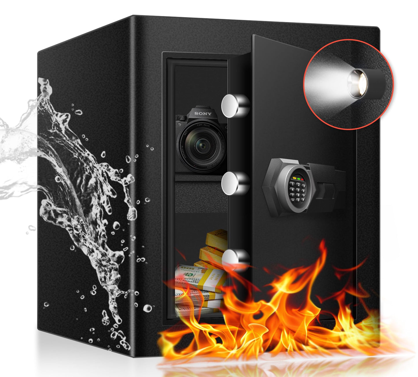 Fdsutvit 2.3 Cu Ft Fireproof Home Safe Box- Steel Security Box with Digital Electronic Keypad, Safety Lock Box for Office, Removable Shelf, Fire Proof Safe for Documents Money Jewelry Gun
