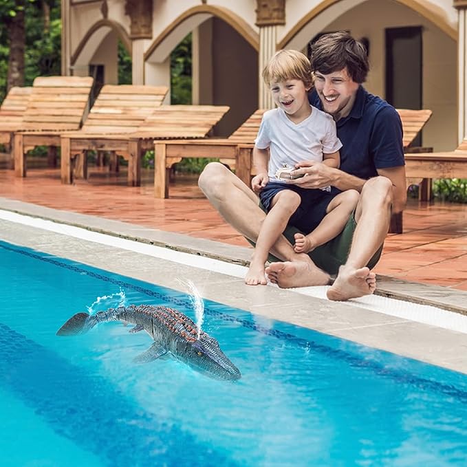Remote Control Dinosaur Toys for Kids 3 4 5 6 7 Mosasaurus Diving Toys RC Boat with Light and Spray Water for Swimming Pool Lake Bathroom Ocean Protector Bath Toys
