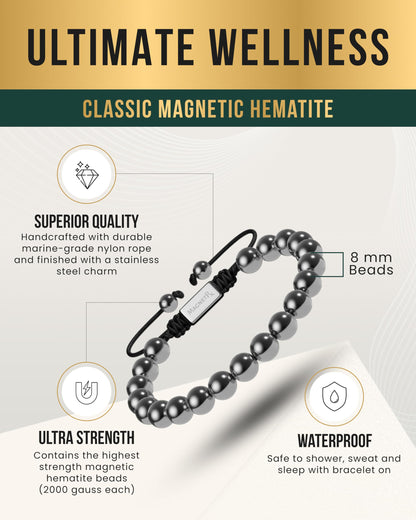 MagnetRX® Hematite Magnetic Bracelet - Max Strength Magnet Stones - Beaded Magnetic Hematite Bracelets (Classic 8mm Bead)