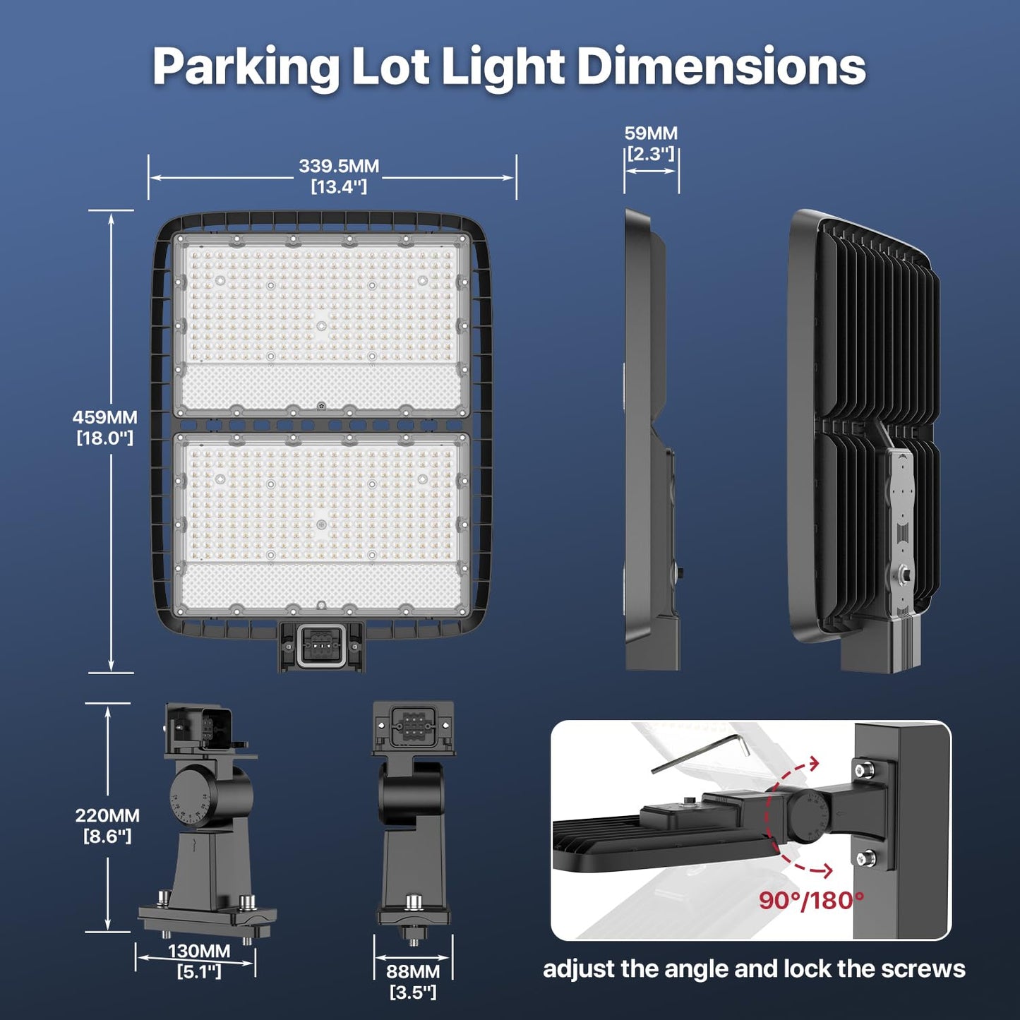 400W LED Parking Lot Light, LED Street Light with Dusk to Dawn Photocell, 630 LEDs, 5000K Daylight, IP65 Waterproof, Adjustable Arm Mount, AC 120V, Commercial Pole Lighting Outdoor for Park, 1Pack