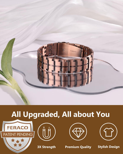 Feraco Copper Bracelet for Men 3X Strength,Magnetic Therapy Bracelet Copper Jewelry with Powerful 3800 Gauss Magnets