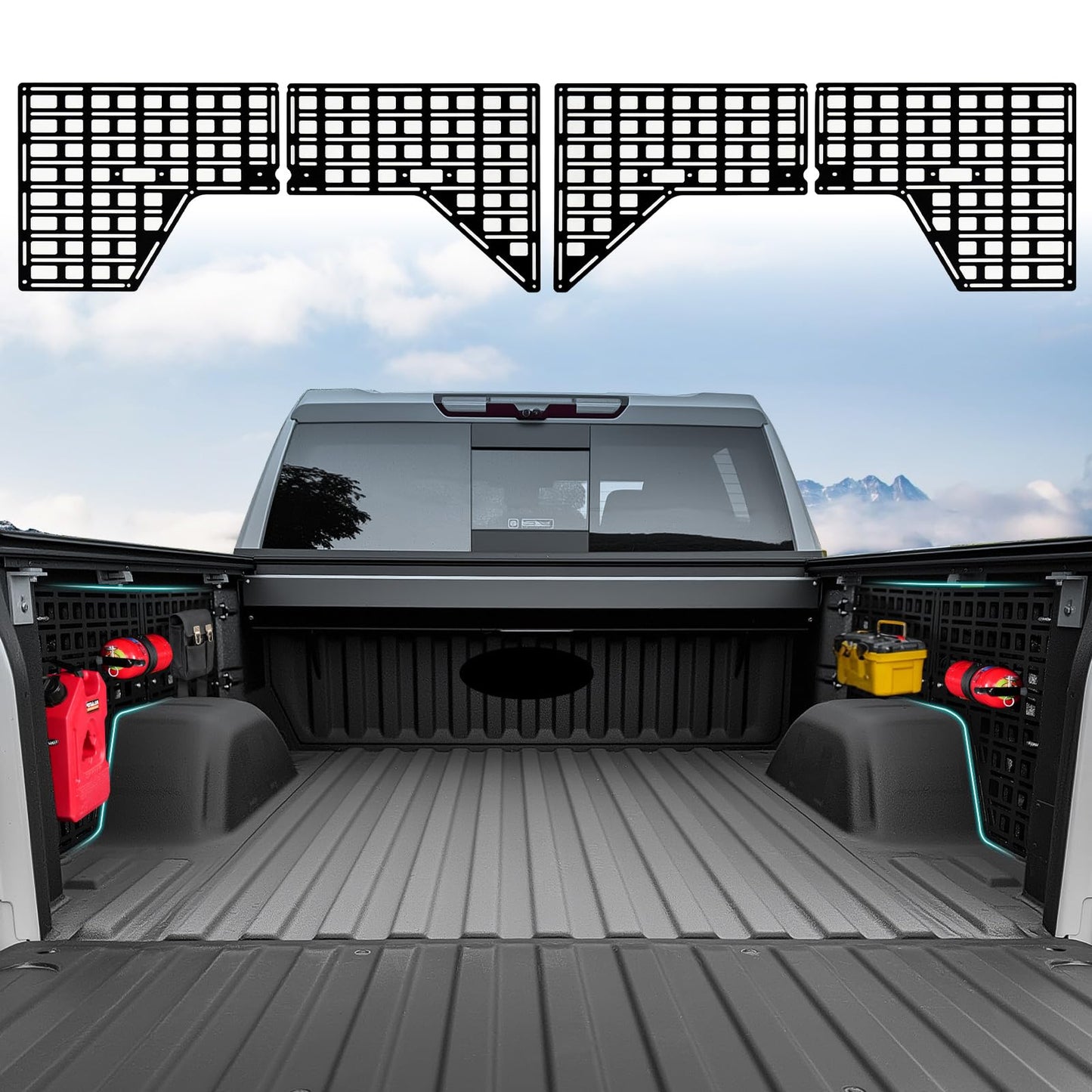 OUSUWO Side Truck Bed Molle Panel Rack System Compatible with 2019-2025 Chevy Silverado/GMC Sierra 1500 5.8FT Accessories Cargo Storage Organizer Tools Rack for 19-25 Chevrolet Silverado Accessories