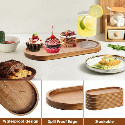 Linwnil Wood Serving Trays Charcuterie Boards Oval Wooden Plates Wood Serving Platter Cheese Dinner Plates Bulk for Dessert Snack Bread Fruit Appetizer Dishes (11.5x4Inch*12Pack)