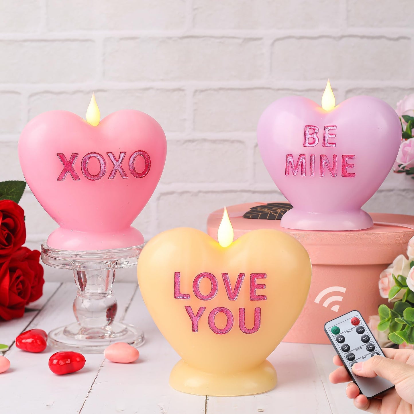 LCZLUMIPRO 3 Pack Valentine's Day Candles Heart Candle Flameless Candles Flickering Battery Operated LED Heart Shaped Candles with Realistic Warm Flame Effect Romantic Decor for Wedding Anniversary