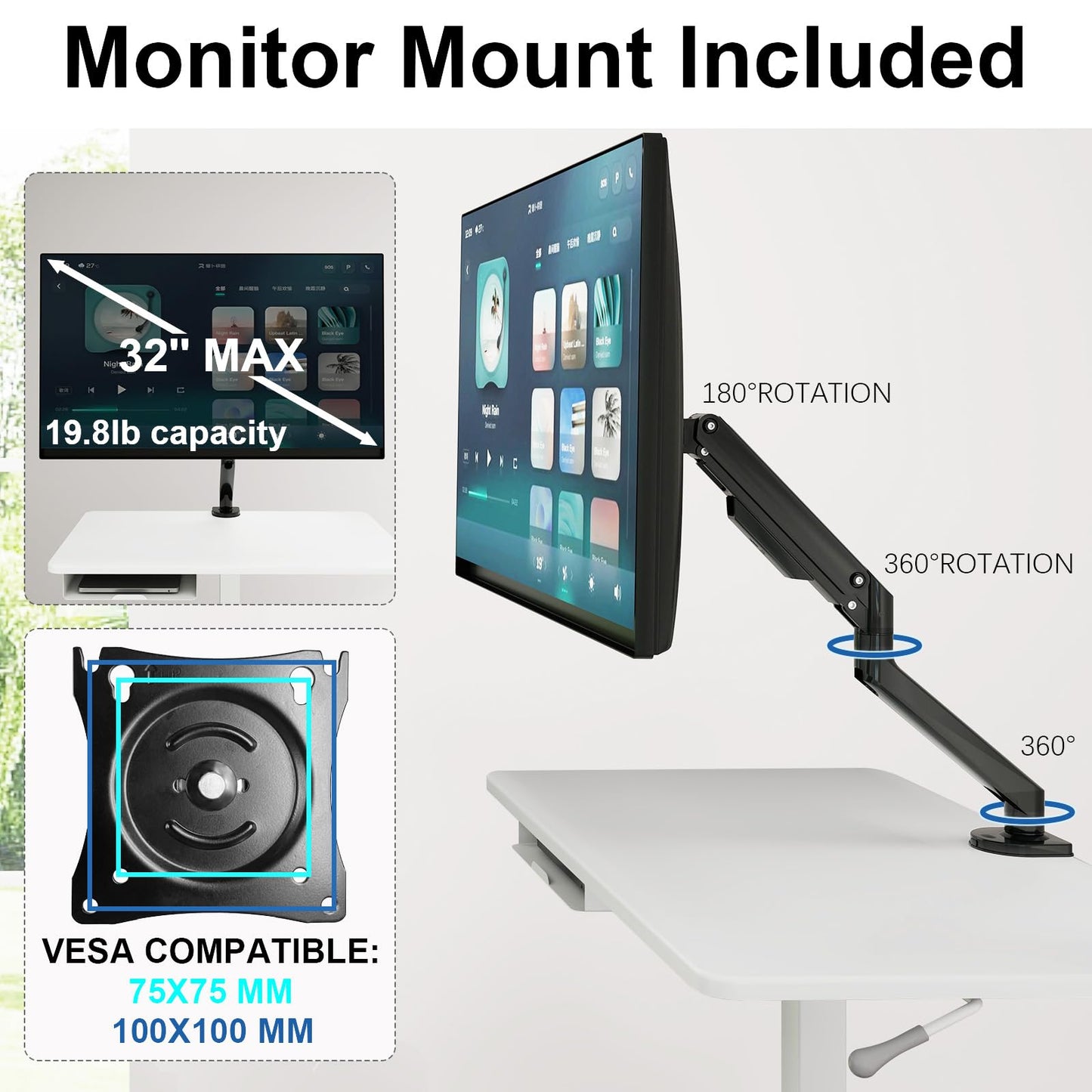 Natwind Mobile Workstation Cart with Monitor Mount,Height Adjustable Rolling Computer Cart, Heavy-Duty Rolling Standing Desk with CPU Holder for Home Office, School,Warehouse, Medical, Workshop
