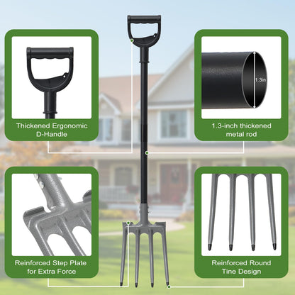 TAILERNRUYE Gardening Pitchfork, 4-Tine Garden Fork 47” Heavy Duty Digging Manure Forks for Mulch Spreading Loosening Hay Potato Digging Composting Transplanting Aeration Farm Garden