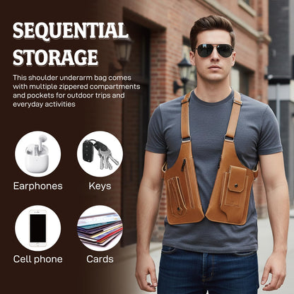 Double Shoulder Armpit Bag,Underarm Shoulder Bag for Men, Anti-Theft Underarm Wallet Pocket Holster Phone Leisure Double Shoulder Pouch,Multi-Purpose Armpit Tactical Bag,Travel Outdoors Easter (Brown)