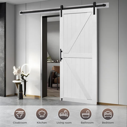 S&Z TOPHAND® 50in x 84in MDF Barn Door with 10FT Sliding Door Hardware Kit, Solid Barn Door Slab Covered with Water-Proof PVC Surface.（White）