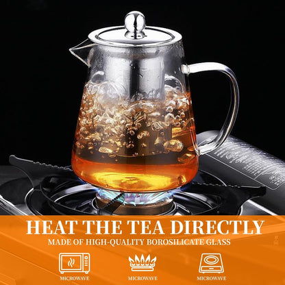 Glass Teapot with Stainless Steel Infuser, Borosilicate Tea Kettle, Clear Tea Maker for Loose Leaf Tea (950ML)