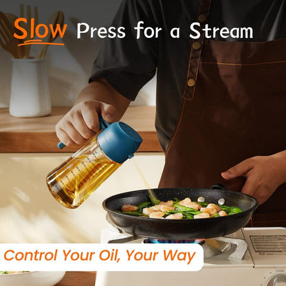 TrendPlain 16oz/470ml Glass Olive Oil Sprayer for Cooking - 2 in 1 Olive Oil Dispenser for Kitchen Gadgets, Air Fryer, Salad, and BBQ - Navy
