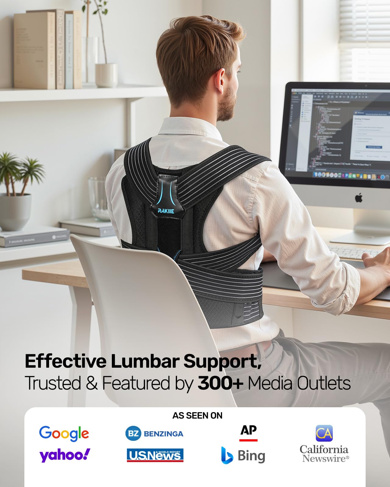 Rakiie Posture Corrector for Women and Men, Upgraded Back Brace with Enhanced Support, Shoulder Straightener with Cushioned Shoulder Pads & Underarm Pain Relief Strap, Size M (Underbust: 35.4"-41")