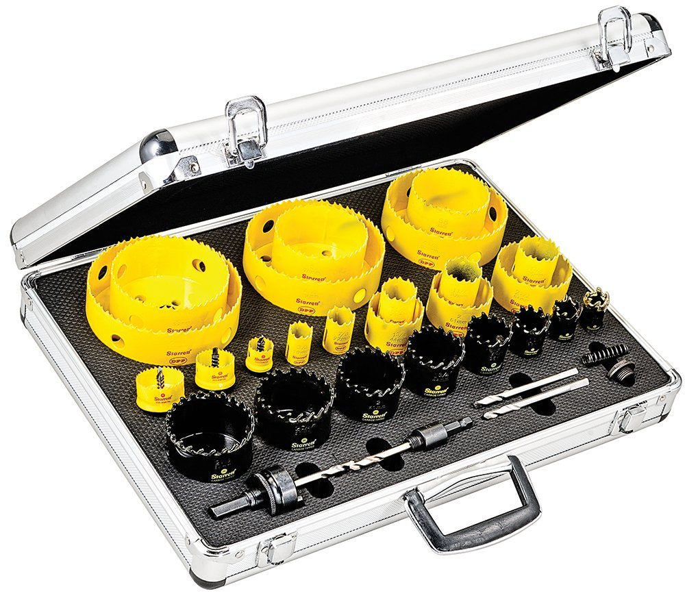 Starrett Smooth Cut Electricians Hole Saw Kit - 31 Piece Bi-Metal/Carbide Tipped/Cordless Smooth Cut Electricians Hole Saw Kit with Aluminum Case - KMX25061-N