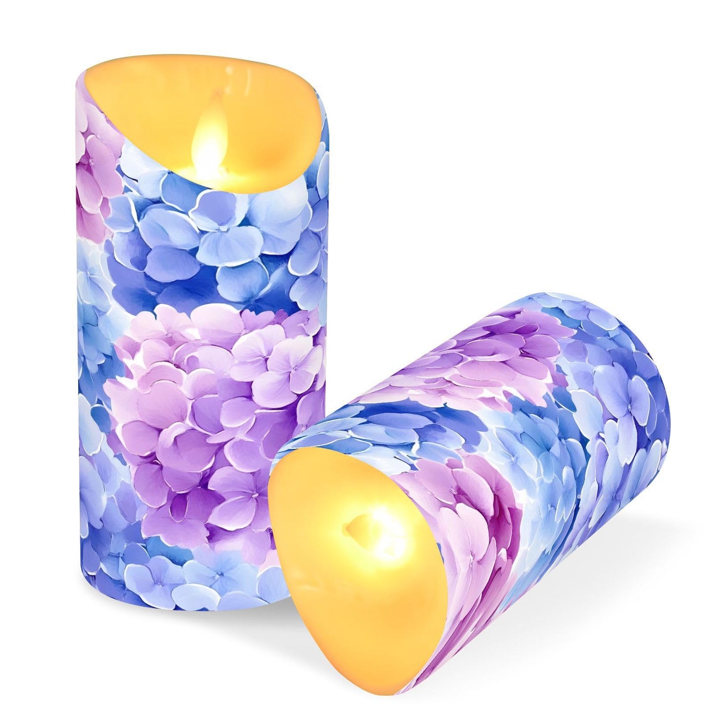 ALAZA Hydrangeas Flickering Flameless Candles Battery Operated with Remote Timer,Tea Light Candles LED Pillar Votive Set of 2 for Outdoor Indoor Decorations 3" x3.9"
