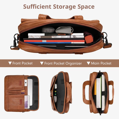 Taygeer Leather Laptop Bag for Men Women, Premium Laptop Briefcase Fits Up to 15.6 Inch Notebook, Waterproof Portable Shoulder Messenger Crossbody Bag Carry On Case for Travel Business Office, Brown