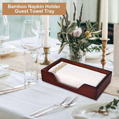 Gtencemen Bamboo Napkin Holder for Kitchen Table Bathroom Paper Towel Holder Farmhouse Flat Napkin Holders Brown Guest Towel Holder Hand Towel Tray Rectangle Napkin Holder