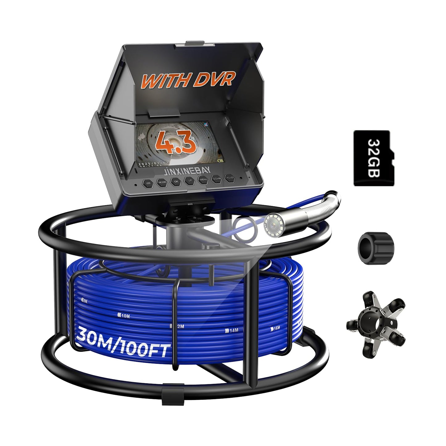 JINXINEBAY Sewer Pipe Inspection Camera, 4.3'' IPS Monitor with 32GB TF Card DVR, IP68 1080P Camera 32FT Fiberglass Cable, 8500mAh Battery Night Vision, for Home/Contractor/Plumber