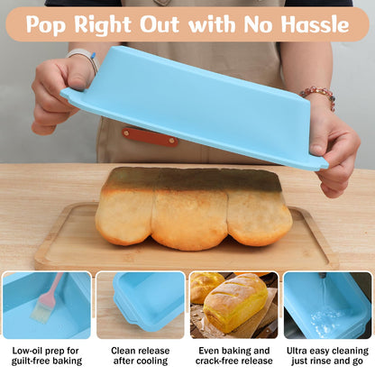 Toeusog Nonstick Silicone Bread Loaf Pan: 9.5 x 5 Inch Bread Pan for Homemade Rye with Metal Frame - Loaf Mold for Baking Oven - Housewife Baker Home Baking Enthusiasts (Beige & Mint Green)