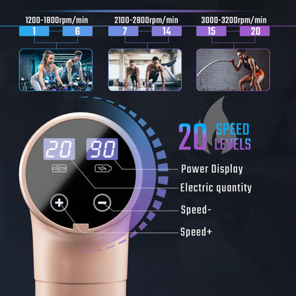 cotsoco Massage Gun, Muscle Massage Gun Deep Tissue Back Massager for Pain Relief, 20 Speeds Handheld Electric Massager Tool with Silent Brushless Motor, Suitable for Gym Office Home Travel