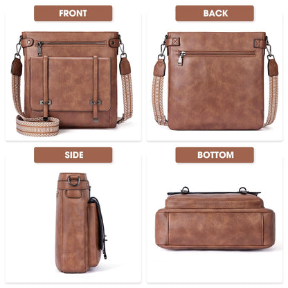 Roulens Crossbody Bags for Women,Multi Pocket Crossbody Purses Vegan Leather Shoulder Handbags Travel Purse Adjustable Strap