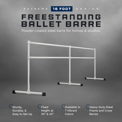 VITA Barre Portable Freestanding Double Ballet Barre, Extreme, 16 Ft Bars, Satin Silver, Steel | Fixed Height, Made in USA, Home or Gym Exercise Equipment for Kids & Adults | Dance, Fitness, Pilates