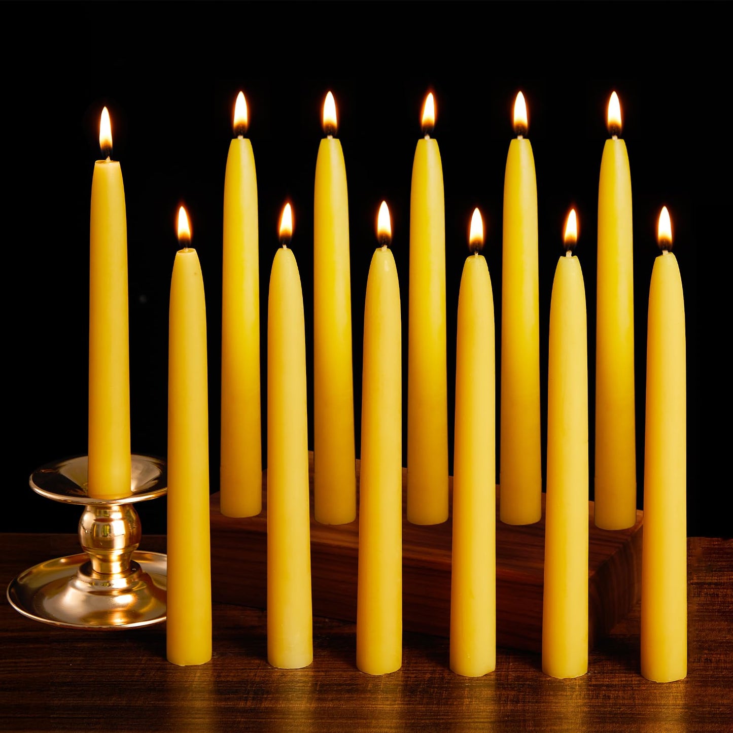 Beeswax Candle Set - 12PC Tea Lights + 12PC Taper Candles + 3PC Pillar Candles | Unscented Dripless Smokeless Clean Burning Long Lasting Candles for Wedding Home Decor Dinner Church Holiday
