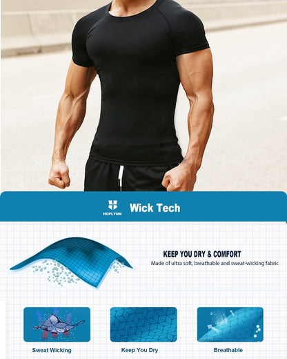 HOPLYNN 4 Pack Workout Compression Shirts Men Long/Short Sleeve Rash Guard Athletic Undershirt Gear T Shirt for Sports 2 Black 2 White M