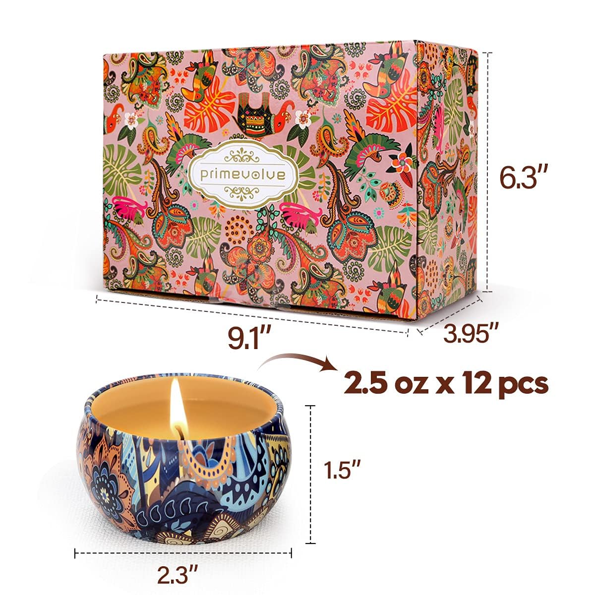 Scented Candles Gift Set for Women, Primevolve 12 Pack 2.5 Oz Soy Wax Travel Tin Aromatherapy Candles for Home Scented, Perfect for Birthday, Christmas, Stress Relief, Spa, Bath, and Home Decor