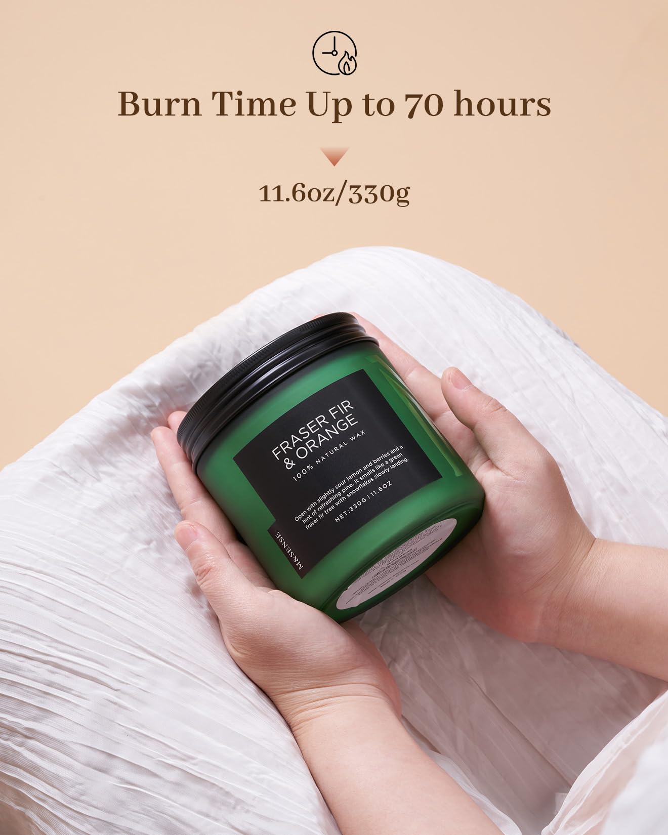 M&SENSE Fraser Fir Pine Scented Candle, Natural Soy Wax Non Toxic Candles 70 Hours 2 Cotton Wick 11.6oz Cozy Home Fragrance Aromatherapy Candle for Birthday Holiday Gifts for Mom Women