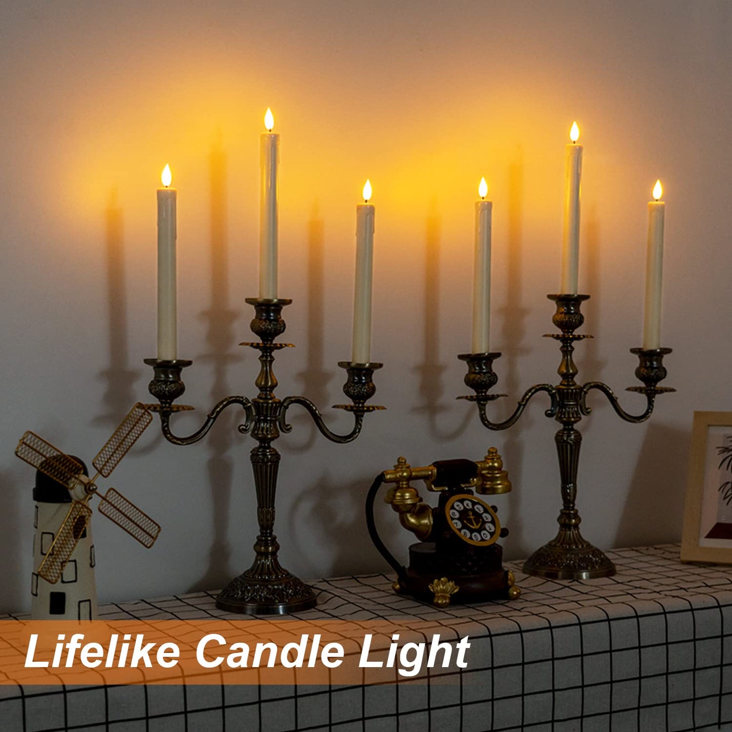 Homemory 3 Pcs Flameless Taper Candles with Remote Timer Dimmer, 9.6" Ivory LED Candlesticks Battery Operated, Plastic Flickering Flameless Candles for Fireplace Wedding Seasonal Indoor Decorations