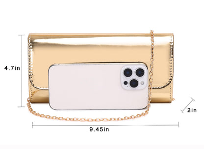MUDUO Patent Leather Envelope Clutch Purse Shiny Candy Foldover Clutch Evening Bag for Women (Gold18)