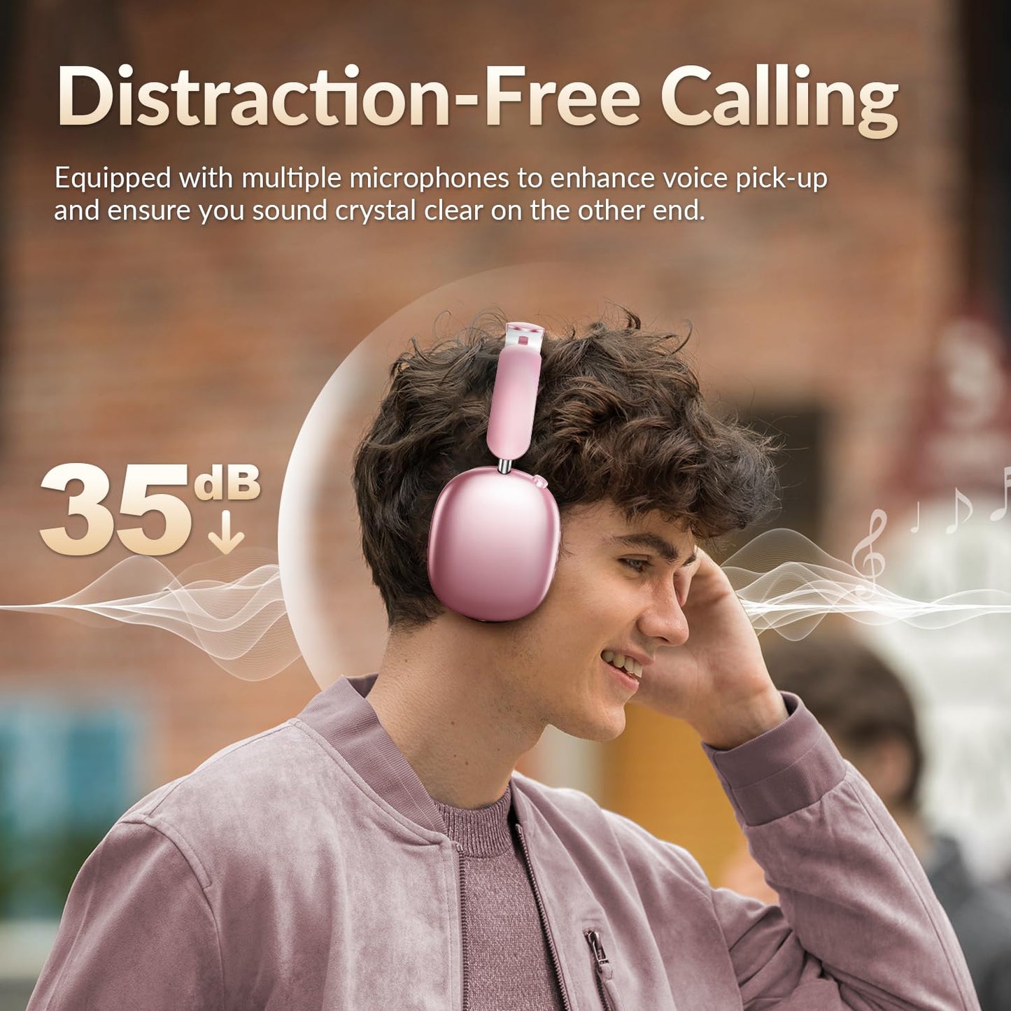 Wentronic Y02 Active Noise Cancelling Headphones,60H Battery,5 EQ Music Modes,Hi-Res Audio,Deep Bass,Foldable Wireless Over Ear Bluetooth 5.4 Headset,Breathable Leather Earpads (Pink)