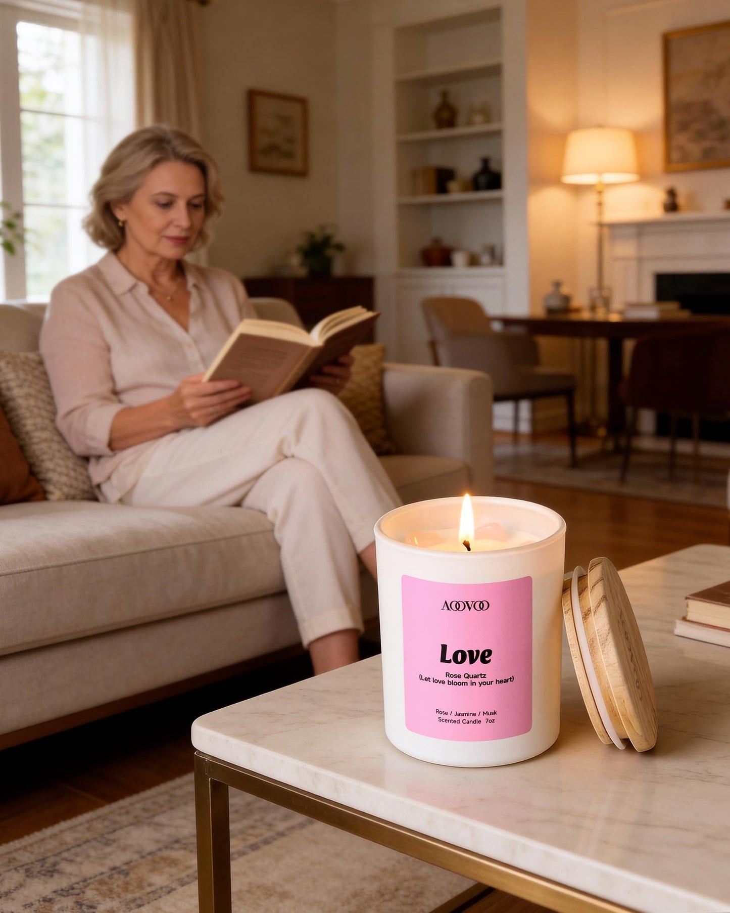 AOOVOO Fathers Day Candles Set for Dad - 4 Pack Candles for Home Scented, Aromatherapy Candle with Crystals, Gratitude Rhodonite/Appreciation Clear Quartz/Blessing Aventurine/Love Rose Quartz