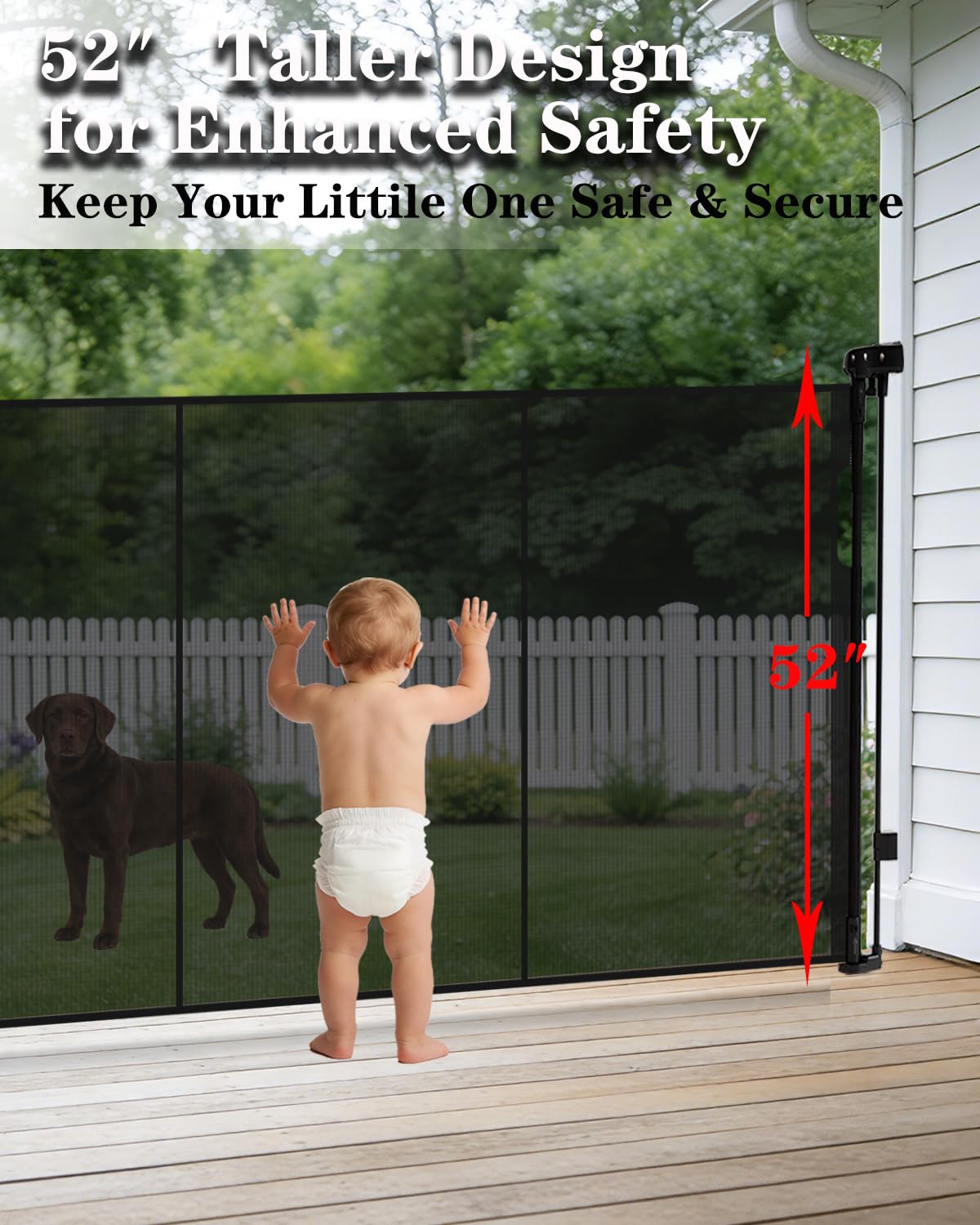 280'' Extra Wide Retractable Baby Gates for Large Opening, 52" Tall Retractable Dog Pet Gate with Support Rods, Long Mesh Screen Child Safety Gate for Garage Doorways Deck Stairs Yard Outdoor Indoor