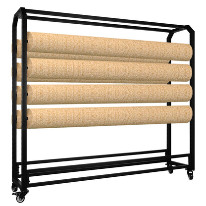 Fabric Roll Storage Rack with Wheel Adjustable Hanging Rod Bracket Display Shelf