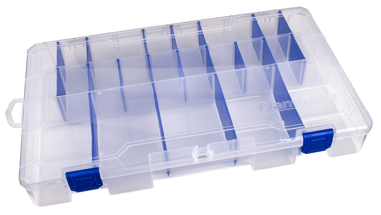 Flambeau Outdoors 5003 Fishing Tackle Box - Includes 15 Dividers, 25 Compartments, Clear Tackle Box Fishing Lure Organizer, Tuff Tainer Tackle Box with Zerust Anti-Rust Dividers