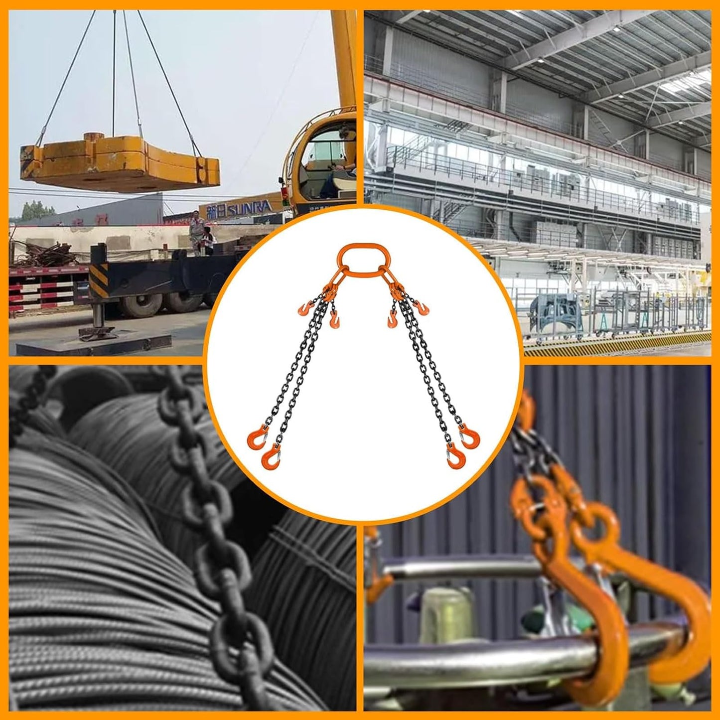 SALUINOKI 4 Chain Lifting Sling with Hooks 10Ft x5/16 inch 14000lbs 6.4 Ton for 4 Way Chain Lift