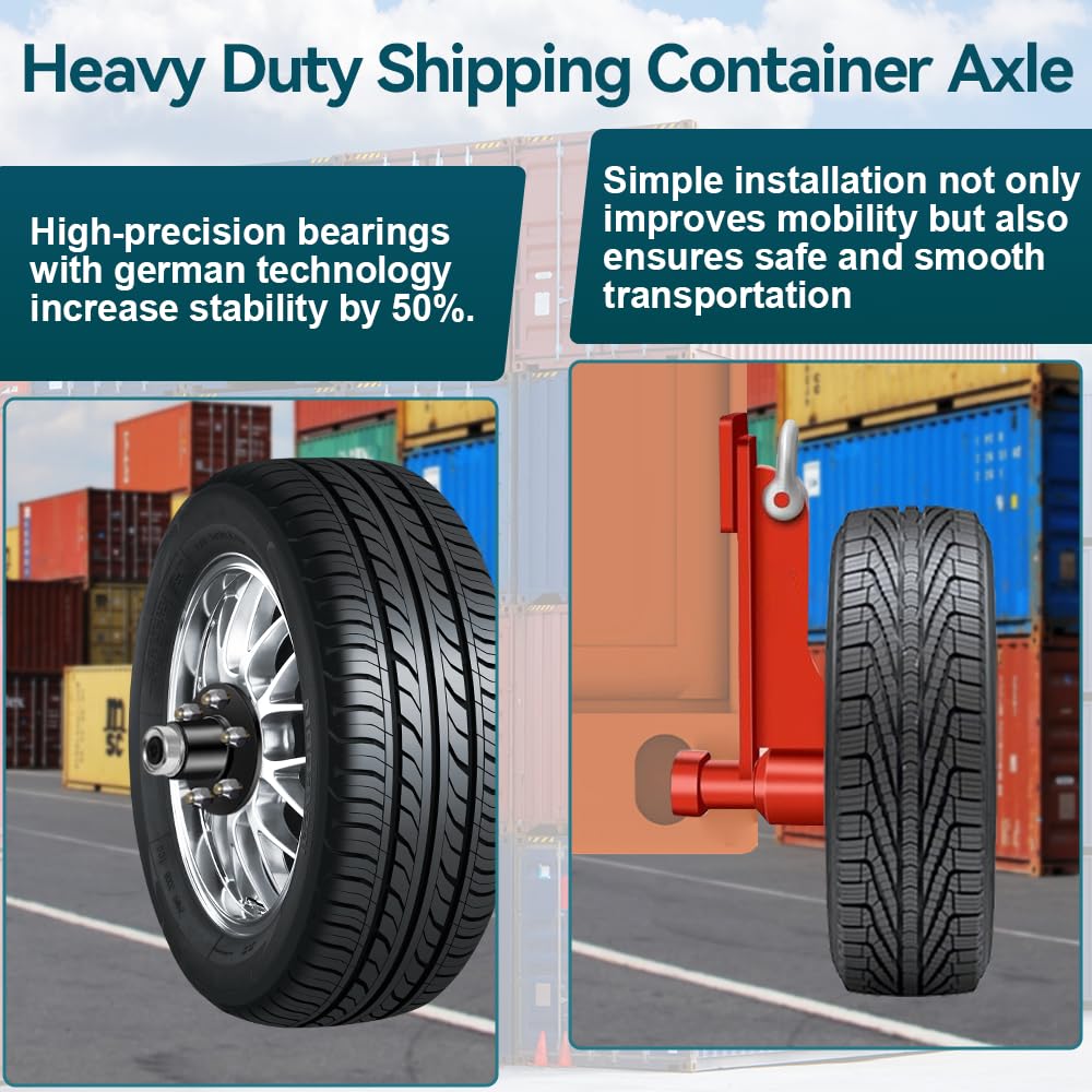 Upgrade 2 Pack Shipping Container Wheels 8-Lug Wheels Kit, Shipping Container Axle, Heavy Duty Shipping Container Accessory with Ratchet Tie Downs for Moving 20ft - 40ft Container