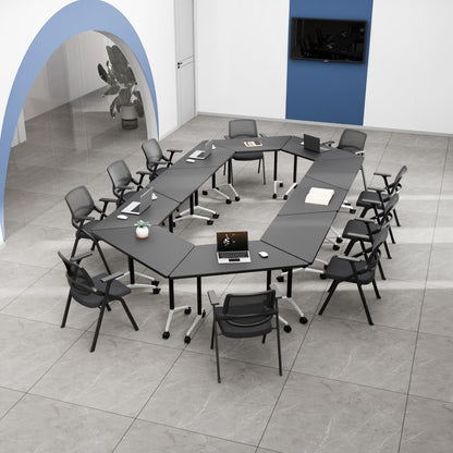 4 Pack Folding Conference Table,T-Shaped Conference Room Tables with Wheels, 47.2 in Modern Conference Table,Mobile Modular Seminar Meeting Desk for Classrooms,Office & Seminar (4, Dark Gray)