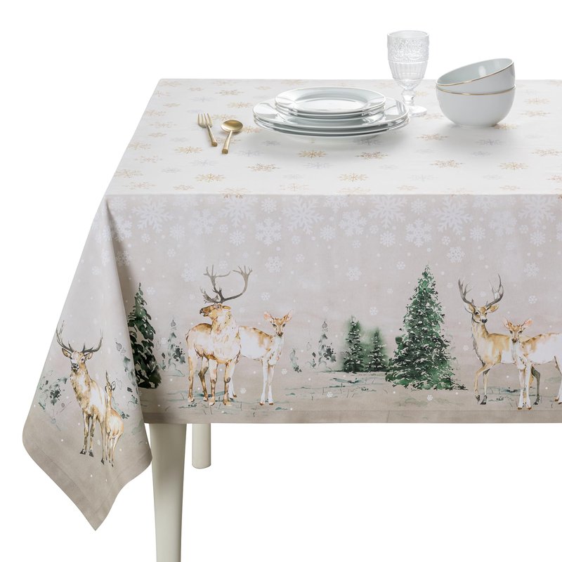 Maison d' Hermine Table Cloth Rectangle Table 100% Cotton 70 x 120 Inches Fall Tablecloth Reusable Everyday Use for Thanksgiving Christmas Decorations Dining Farmhouse Party (Deer in The Woods)