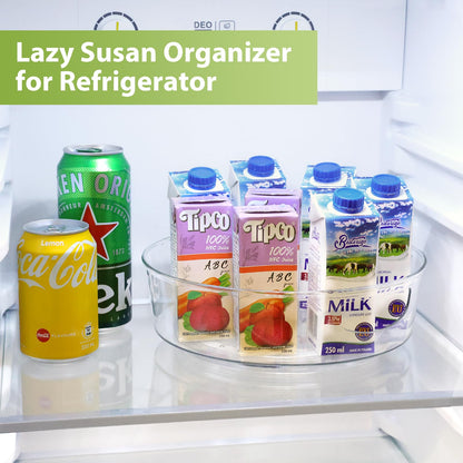 4 Pack Lazy Susan Organizer for Cabinet, Upgraded 11.5" Clear Turntable Organizer with Handles and Raised Edge, Rotating Lazy Susan Spice Storage for Kitchen, Pantry, Refrigerator, Bathroom, Table
