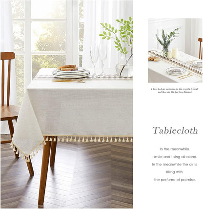 QIANQUHUI Embroidered Tablecloth for Dining Table,Dust Proof Spillproof Soil Resistant Cotton Linen Rectangle Table Cloths (Coffee Wheat, Rectangle/Oblong, 55'x120'', 10-12 Seats)
